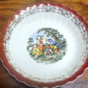 2 Sebring Pottery Co. Mandarin Maroon Chantilly Soup Bowls 22k gold crested